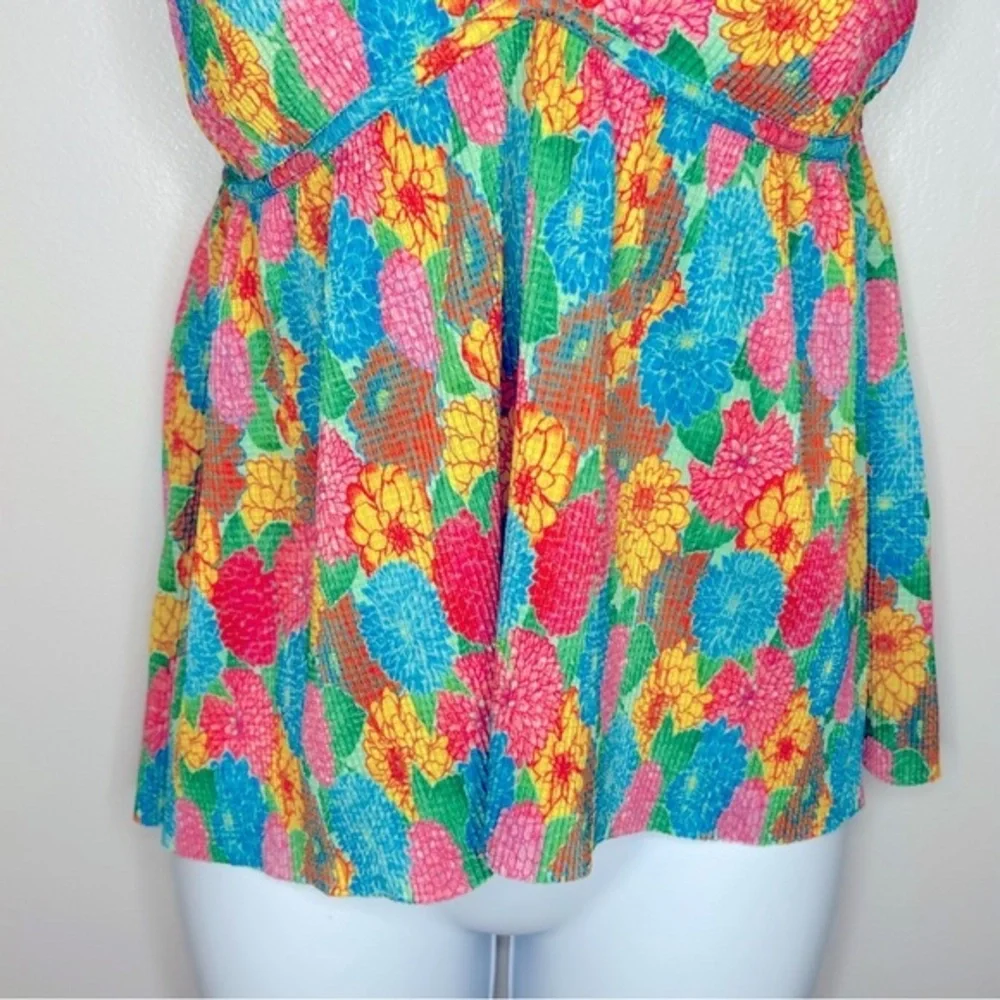 Zara Womens Pleated Strappy Flowy Top Tank Multi-Color Floral 5039/389 Size‎ S